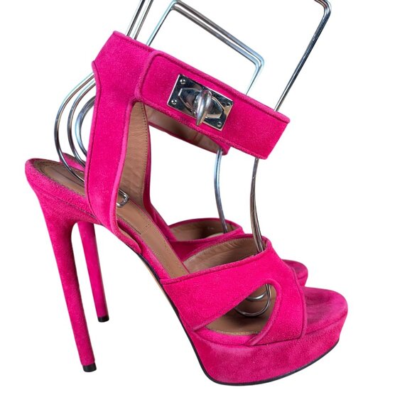 Givenchy Shark Lock Fuchsia Pink Shark Lock Platform Stiletto Heels Size 38.5 US - Picture 1 of 14